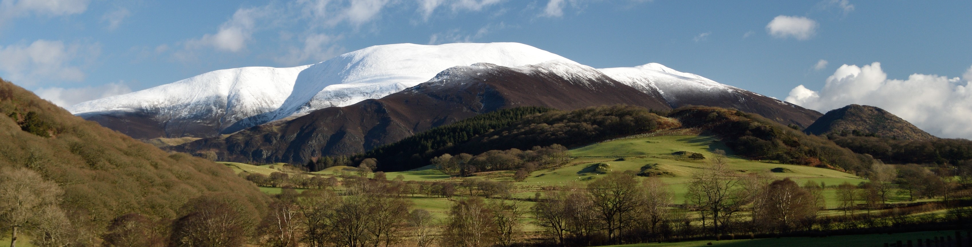 Snow capped Skiddaw viewed from Wythop Valley