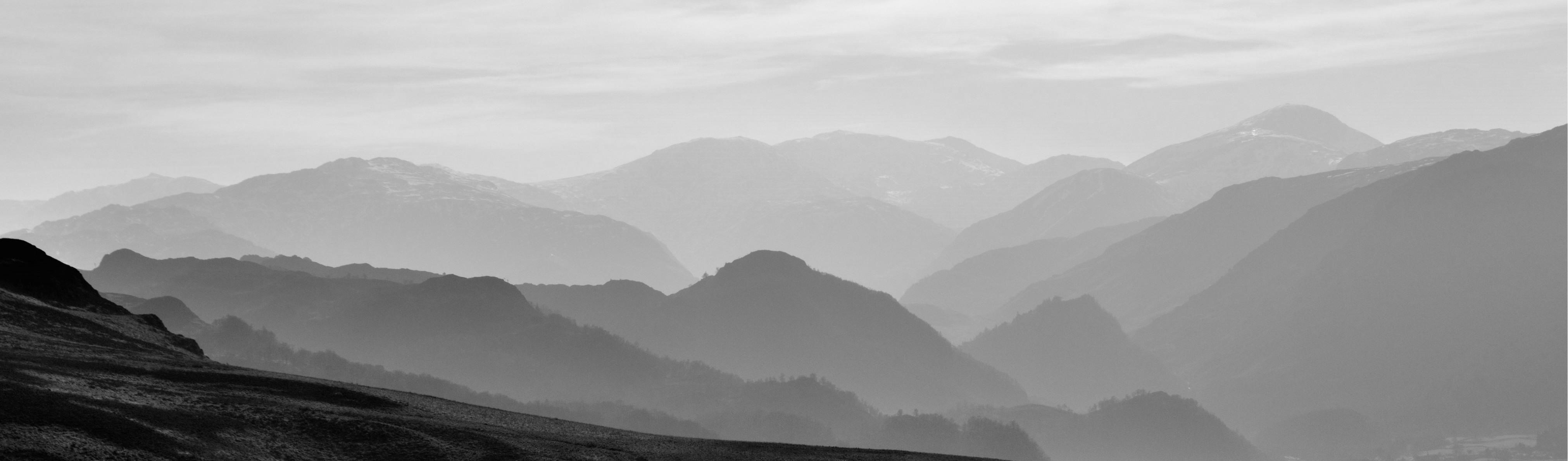 Misty view over Borrowdale from Walla Crag 12" x 48" canvas